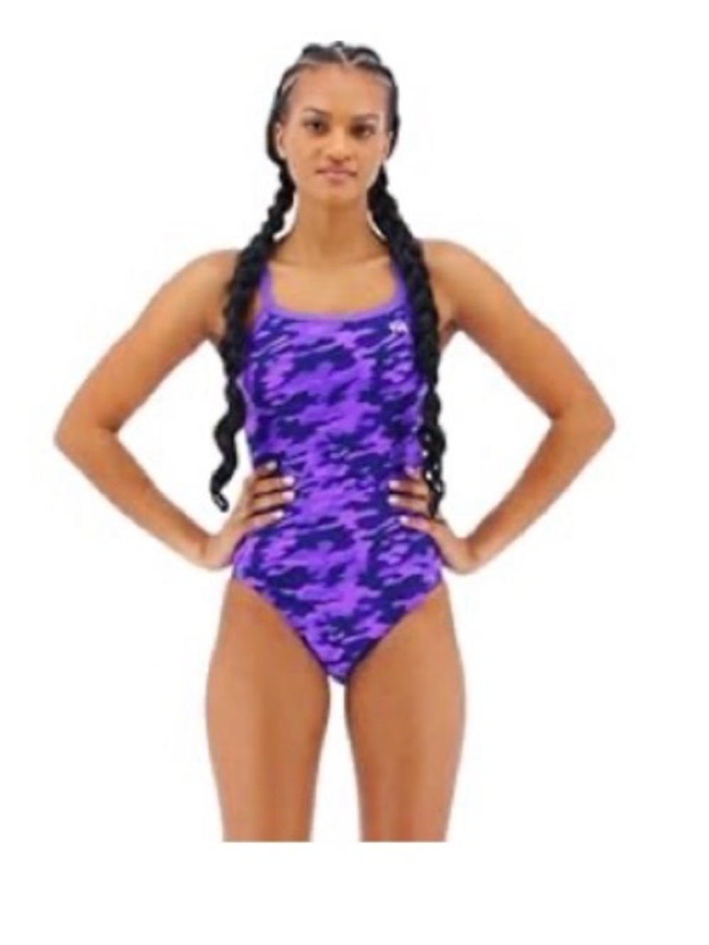 TYR Durafast Elite Women's One Piece Swimsuit Size 26 XS Diamondfit Purple Camo